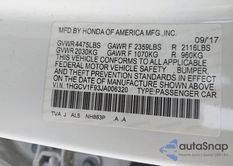 2018 Honda Accord Touring из США, поврежденный, VIN 1HGCV1F93JA006320